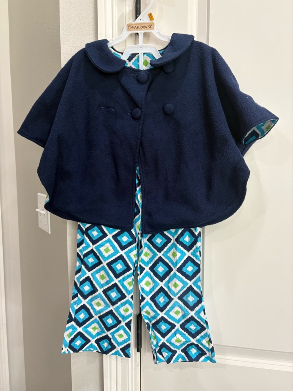 TRUE navy blue poncho & patterned pants size 2T GUC 100% Cotton